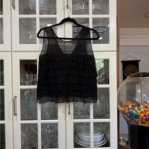 Black Silk Sheer Ruffle Top